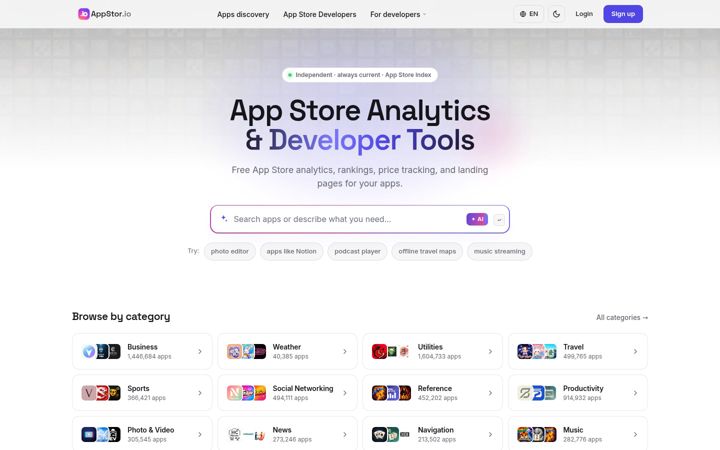 Screenshot di appstor.io