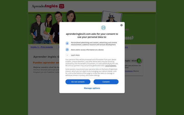 Screenshot of aprenderingles23.com
