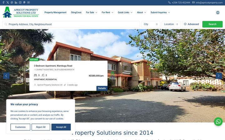 Kuvakaappaus sivustosta apricotproperty.com