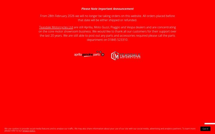 Screenshot of apriliagenuineparts.co.uk