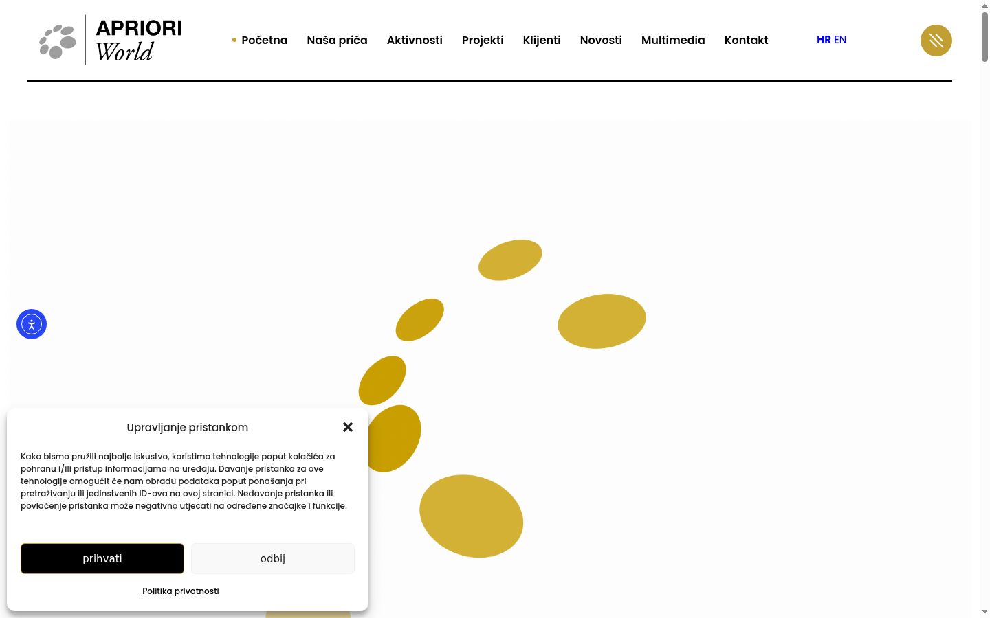 Screenshot del banner di consenso mostrato prima di qualsiasi interazione