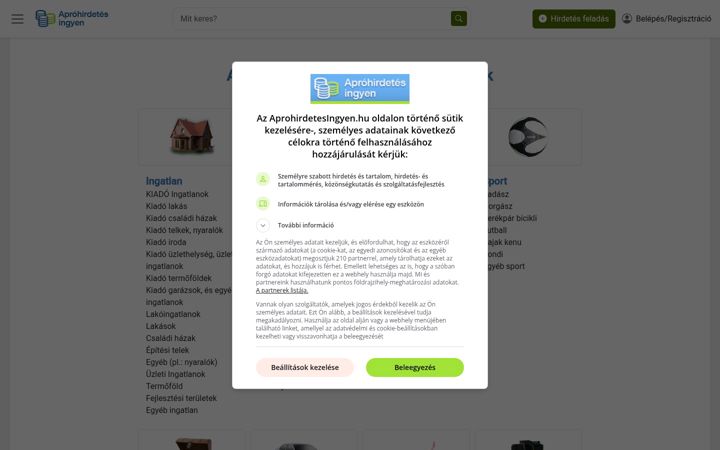 Ekrānuzņēmums no aprohirdetesingyen.hu