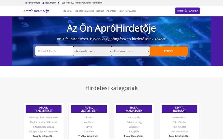 Screenshot of aprohirdetoje.hu