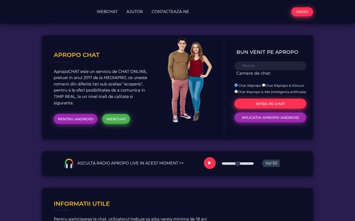 Screenshot of apropo-chat.ro