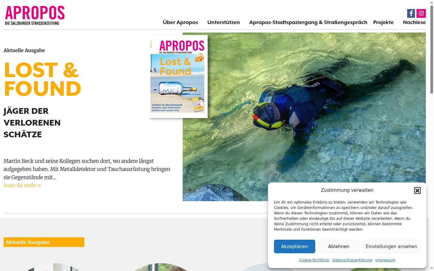 Screenshot des Einwilligungsbanners vor jeglicher Interaktion