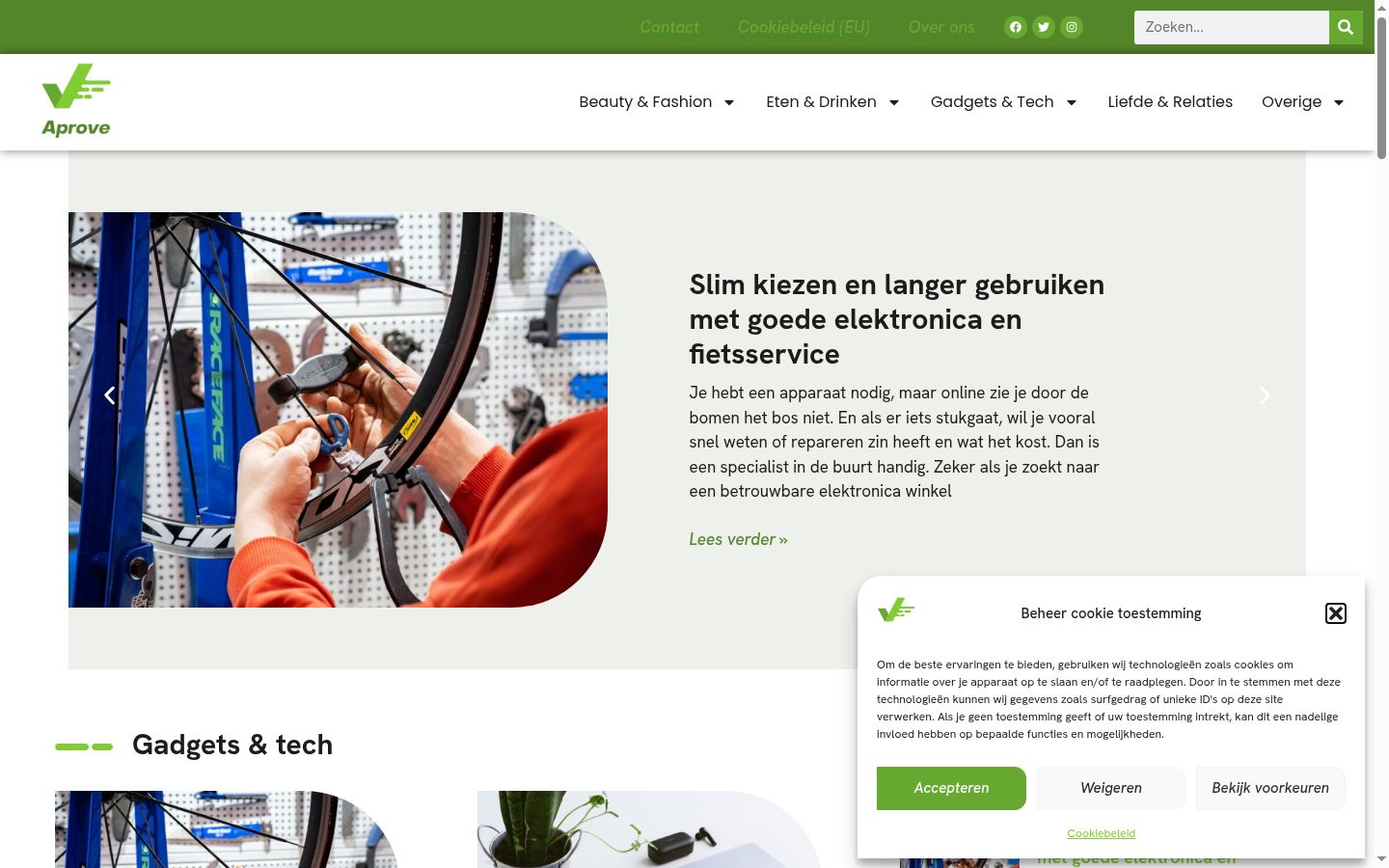 Screenshot van de toestemmingsbanner zoals getoond vóór enige interactie
