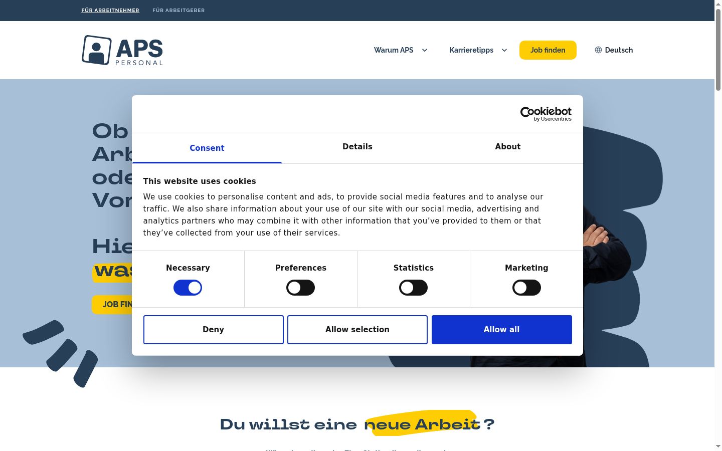 Screenshot of the consent banner shown before any interaction