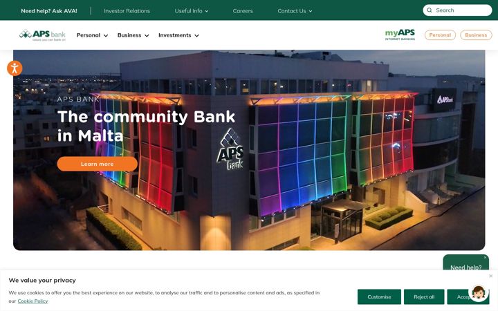 Screenshot of apsbank.com.mt