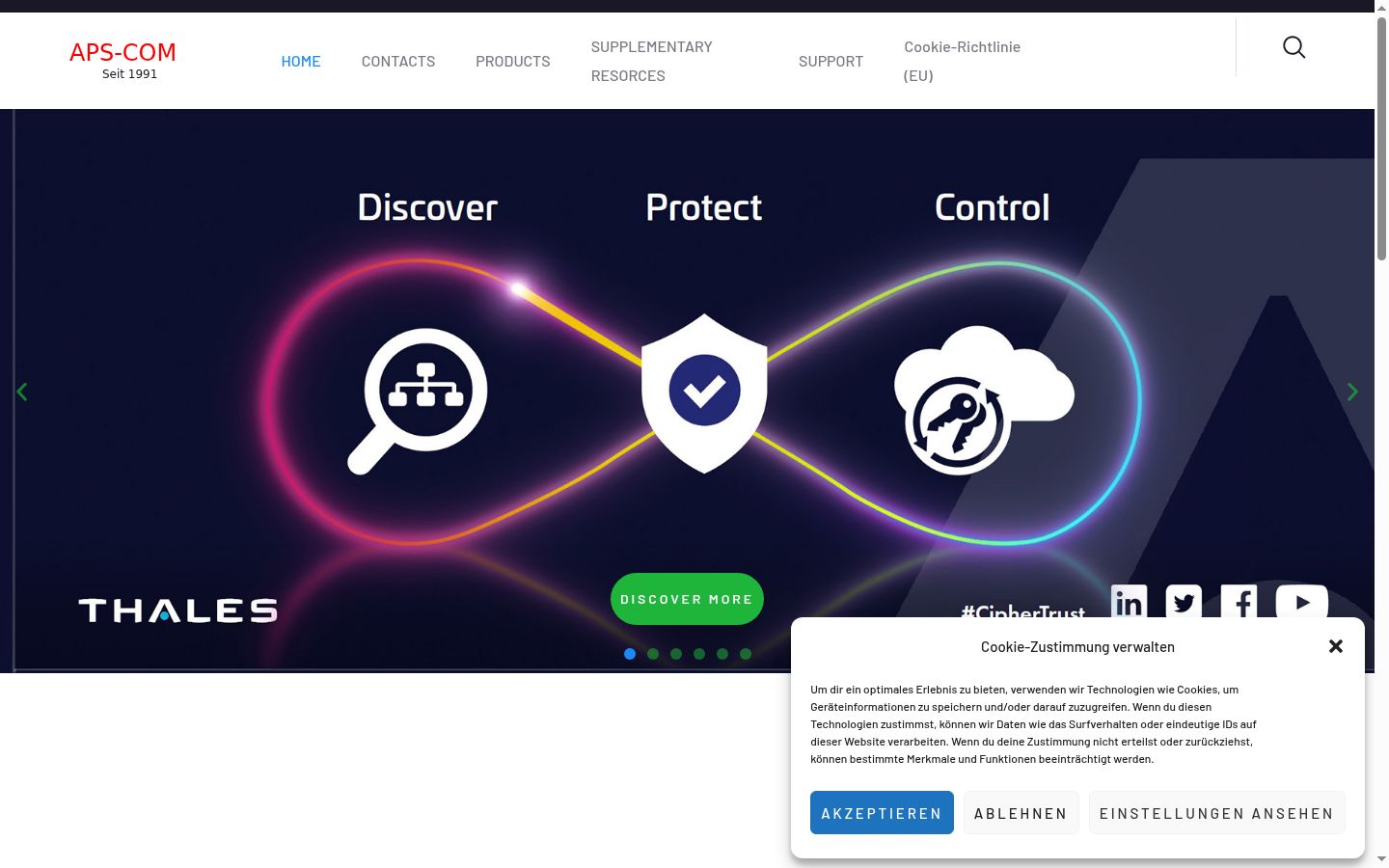 Captura de ecrã do banner de consentimento apresentado antes de qualquer interação