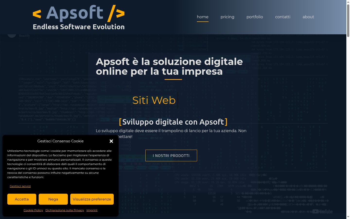 Screenshot del banner di consenso mostrato prima di qualsiasi interazione