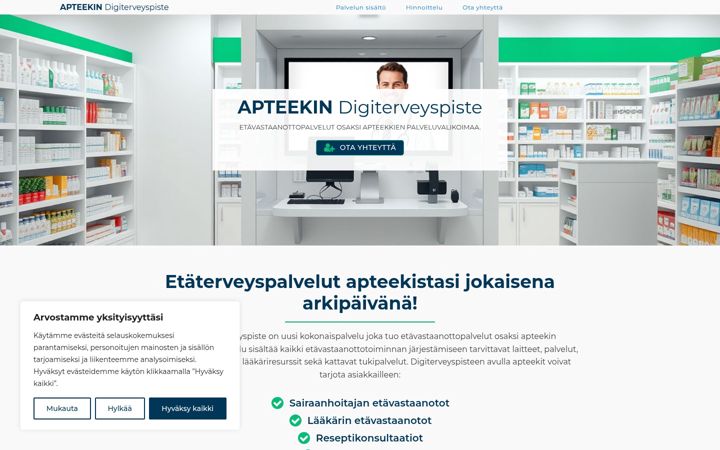 Zrzut ekranu apteekindigiterveyspiste.fi
