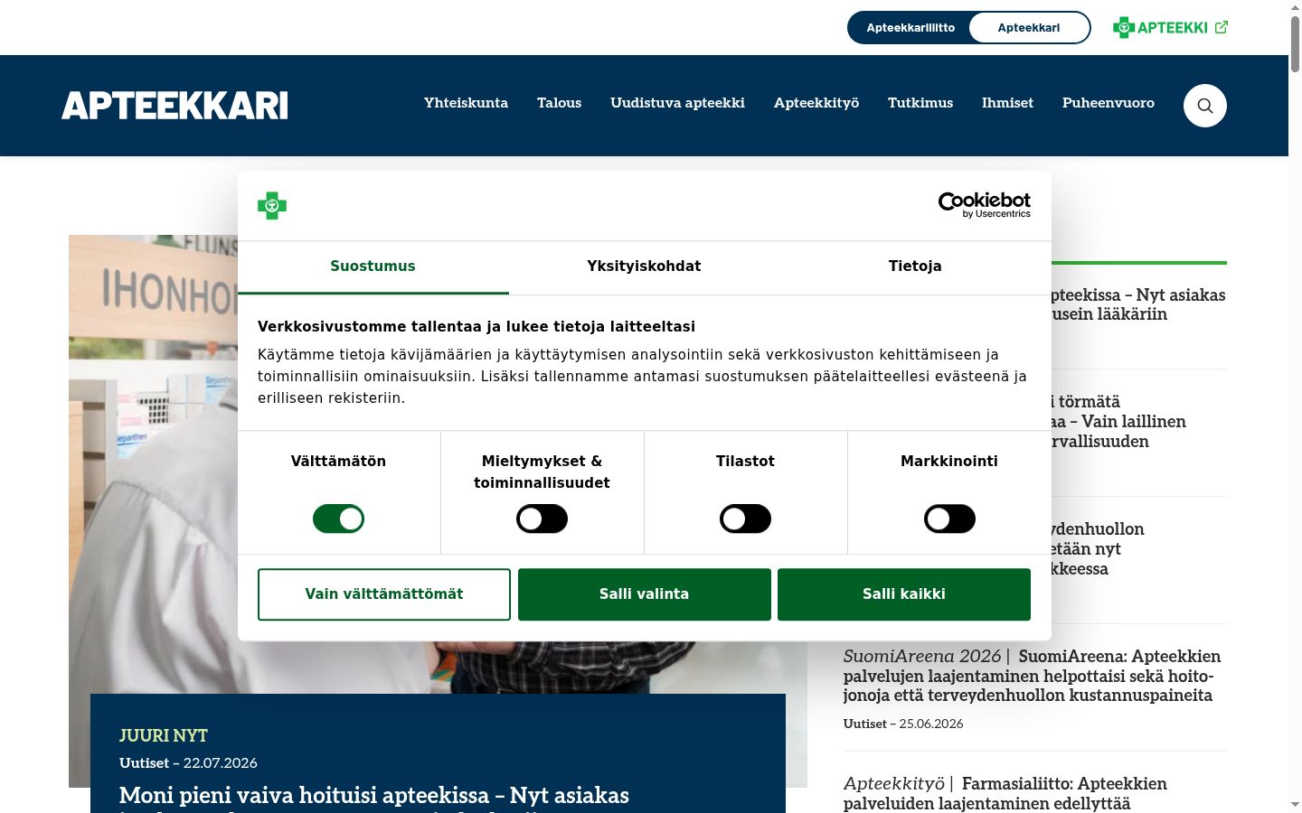 Skærmbillede af samtykkebanneret, som det blev vist før nogen interaktion