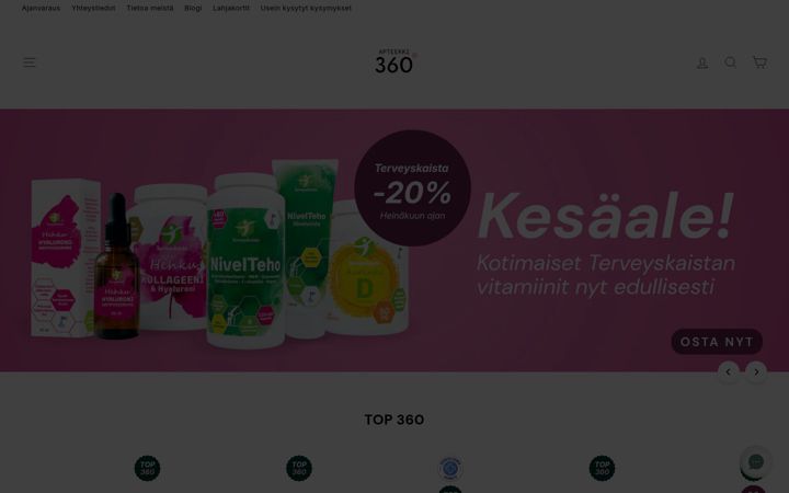 Captură de ecran a apteekki360.fi