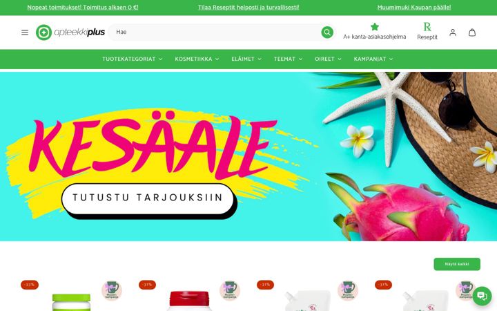 Captură de ecran a apteekkiplus.fi