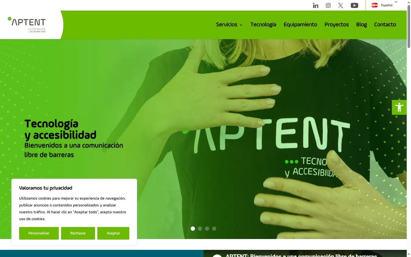 Captura de ecrã do banner de consentimento apresentado antes de qualquer interação