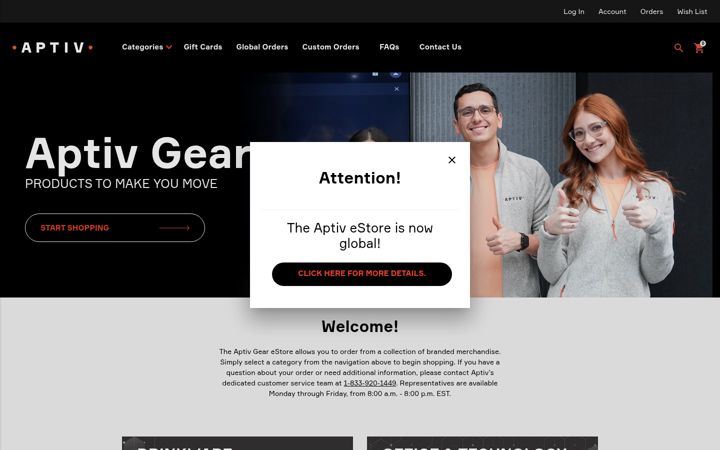 Screenshot of aptivgear.com