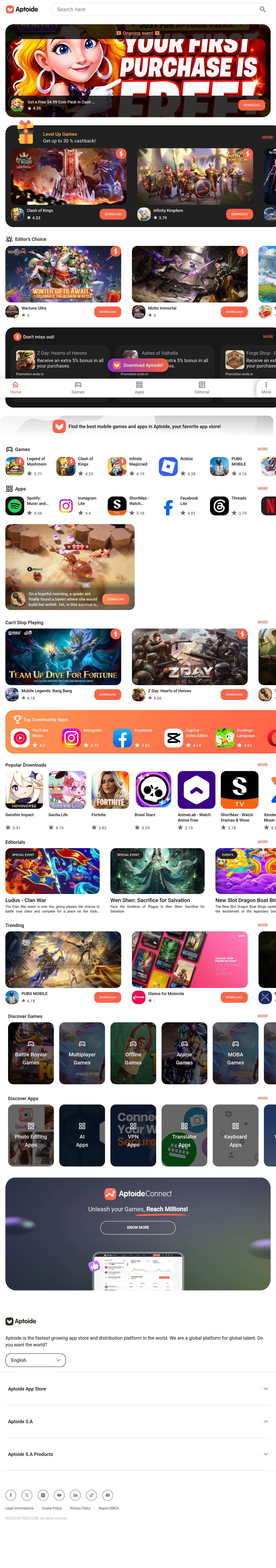 Tablet screenshot of aptoide.com
