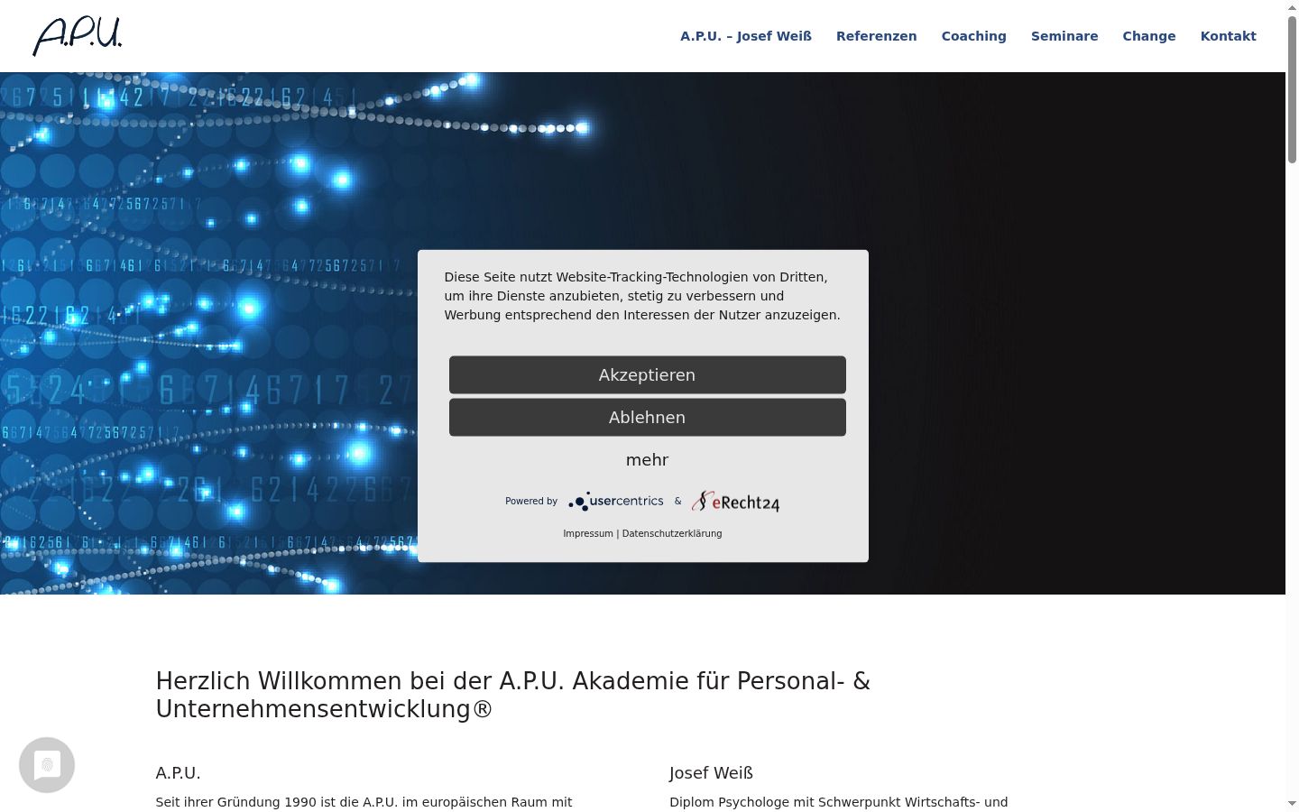 Screenshot des Einwilligungsbanners vor jeglicher Interaktion