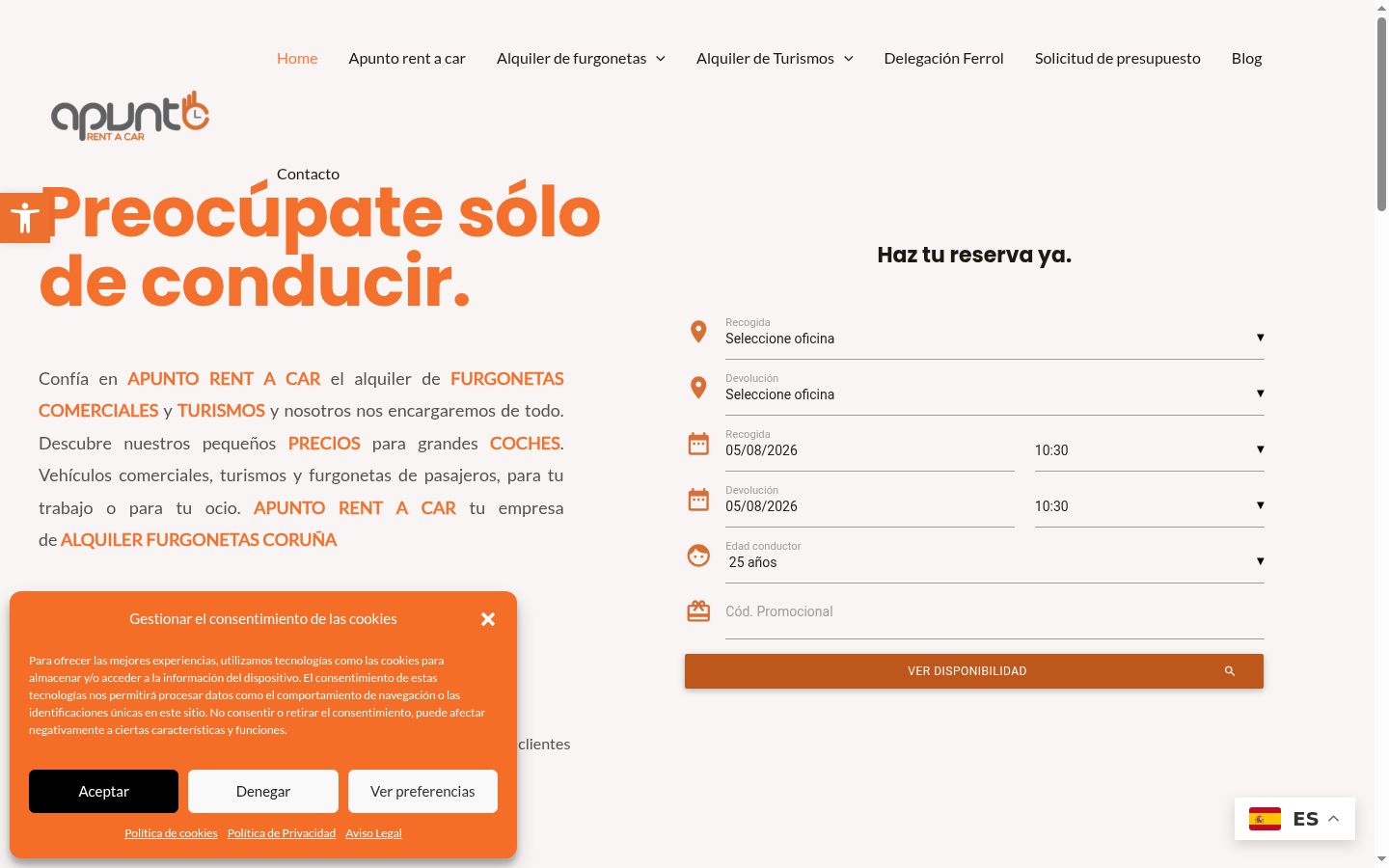 Captura de ecrã do banner de consentimento apresentado antes de qualquer interação