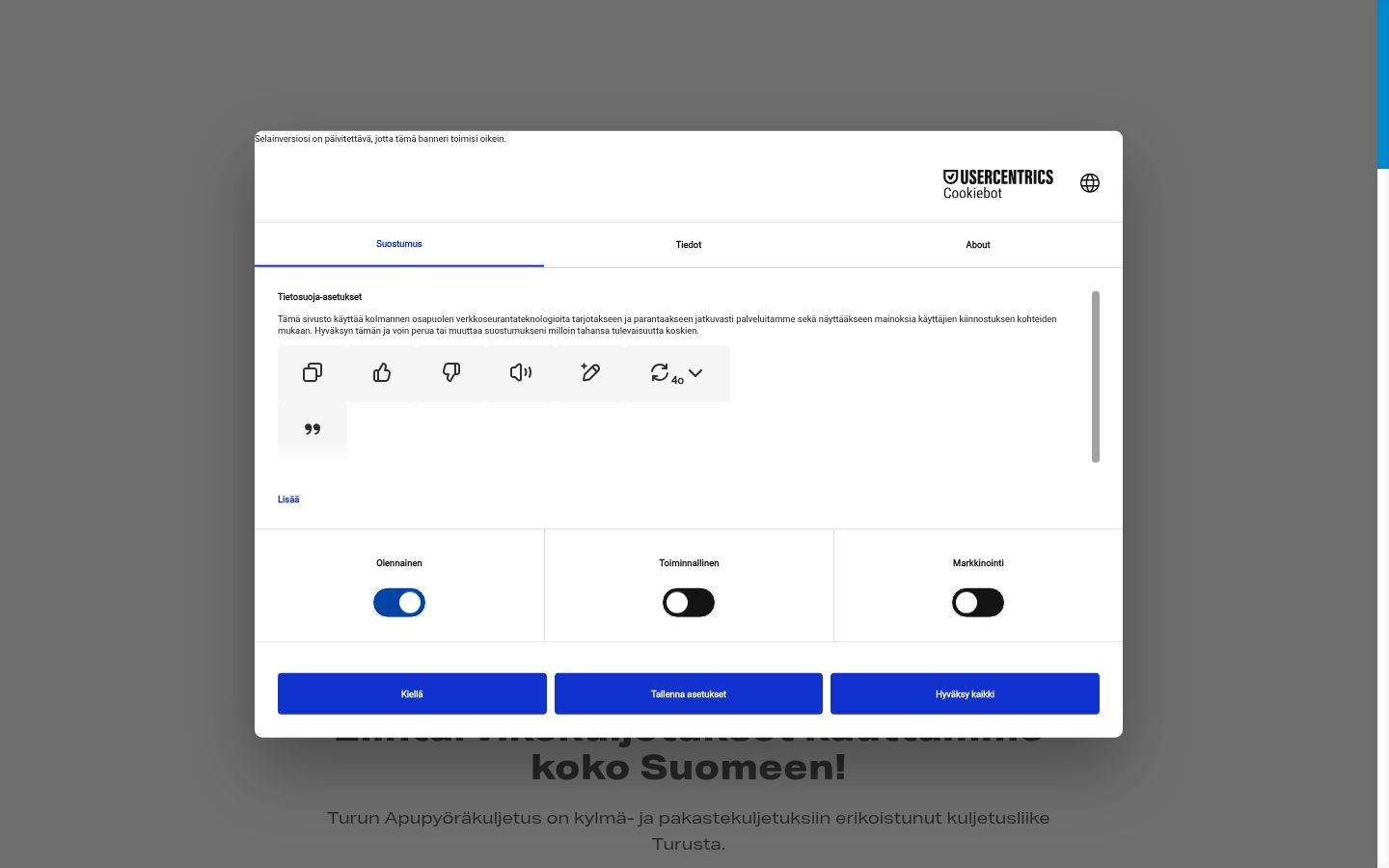 Snímek obrazovky baneru souhlasu zobrazeného před jakoukoli interakcí