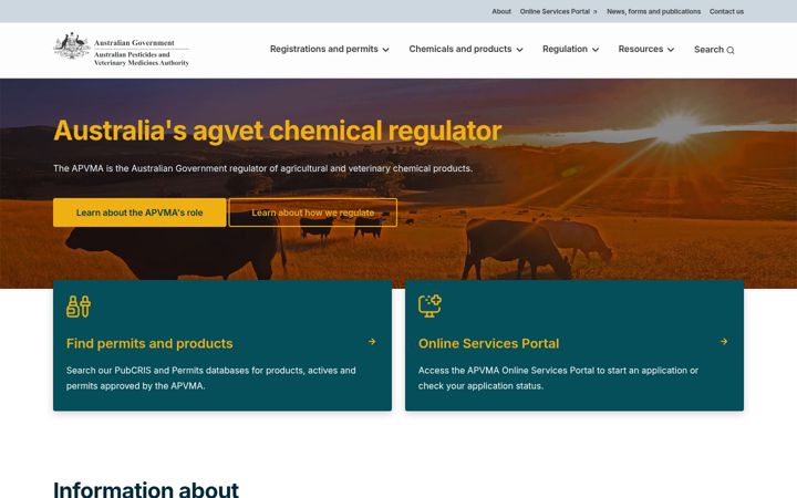 Screenshot of apvma.gov.au