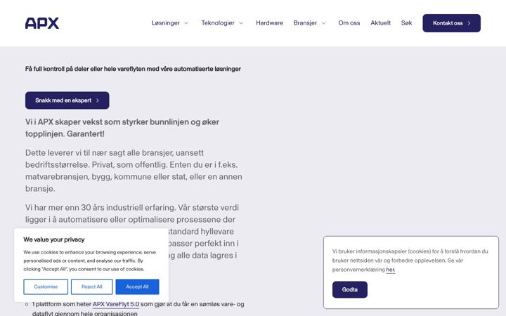 Screenshot of apx-systems.no