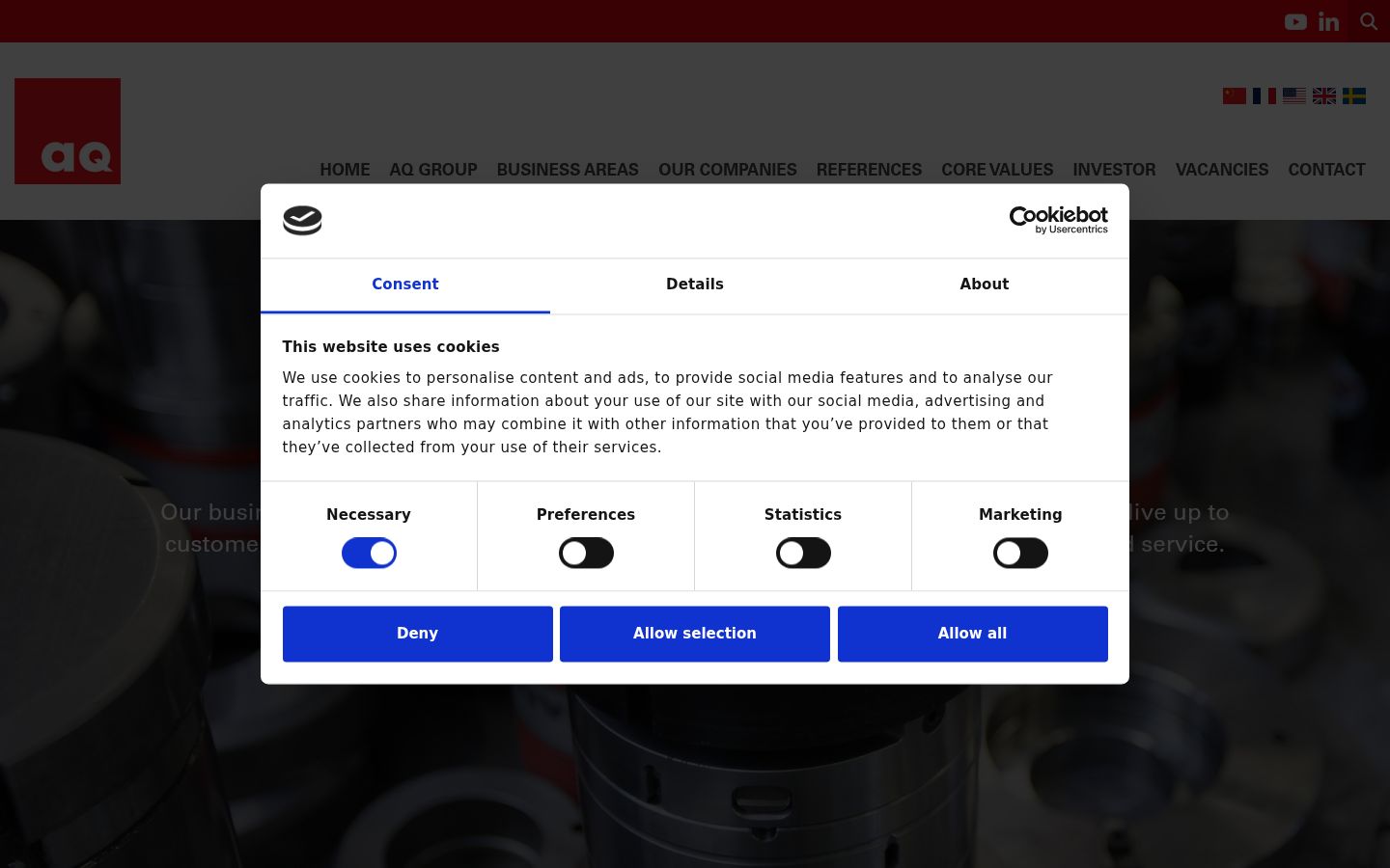 Screenshot of the consent banner shown before any interaction