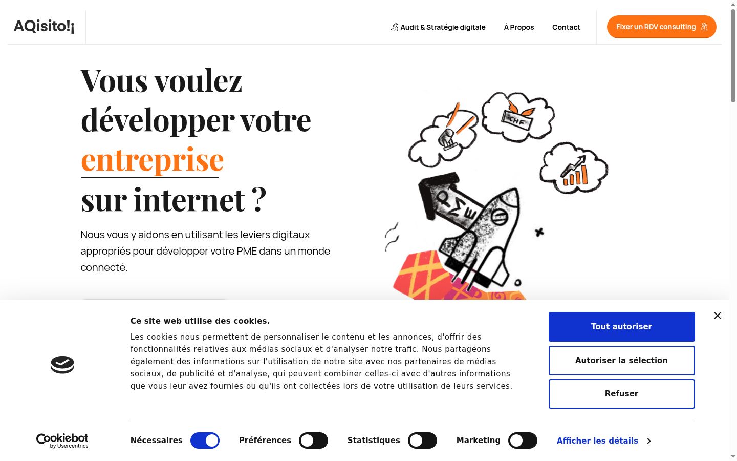 Capture d'écran de la bannière de consentement affichée avant toute interaction