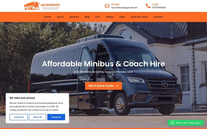 Screenshot of aqminibuses.co.uk