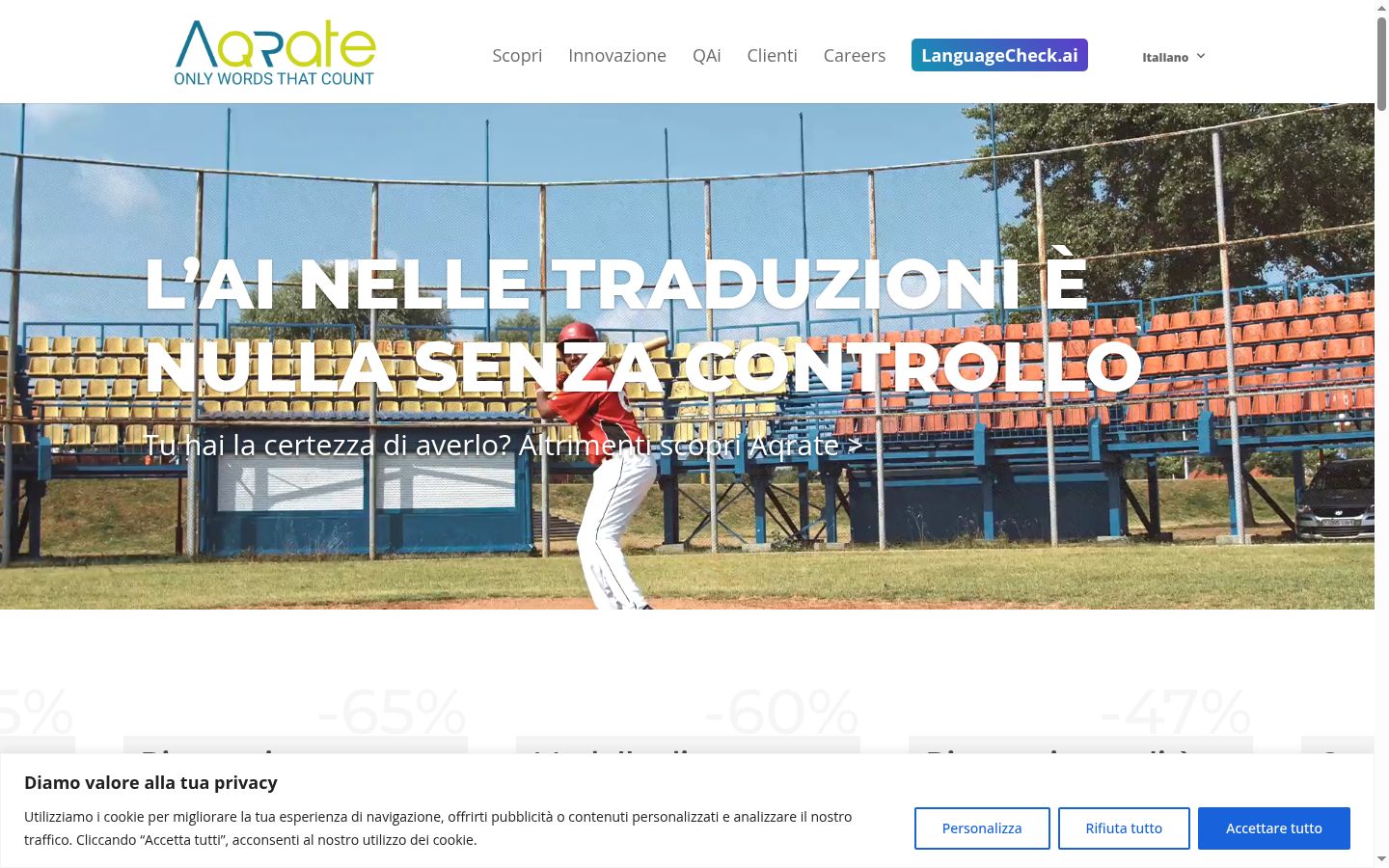 Screenshot del banner di consenso mostrato prima di qualsiasi interazione