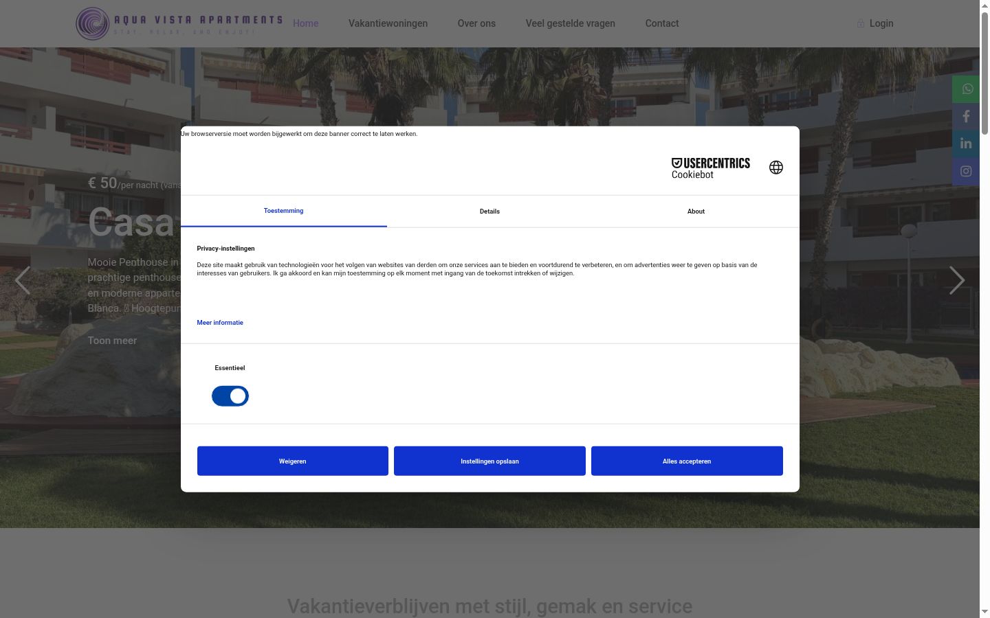Captură de ecran a bannerului de consimțământ afișat înainte de orice interacțiune