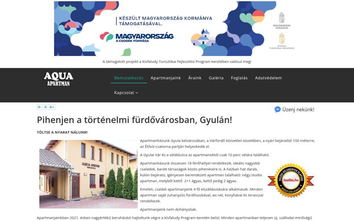 Ekrano kopija aquaapartmangyula.hu