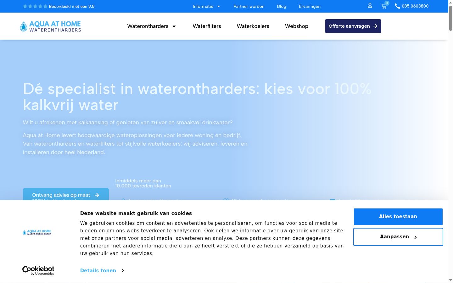 Screenshot des Einwilligungsbanners vor jeglicher Interaktion