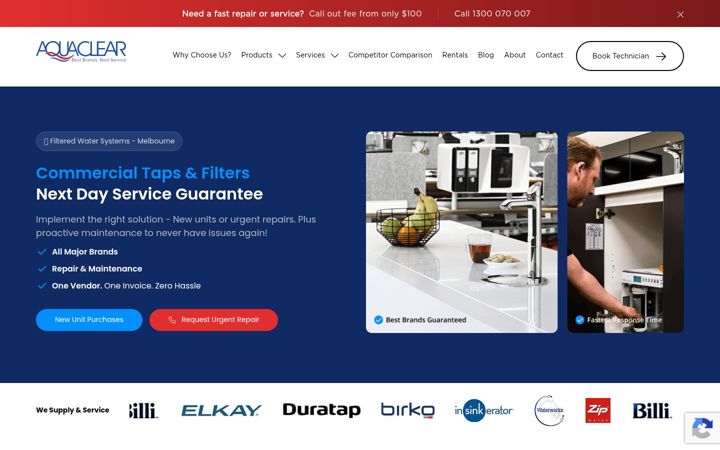 Captură de ecran a aquaclear.com.au