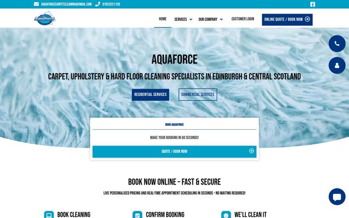 Snímek obrazovky aquaforcecarpetcleaning.com