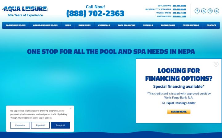 Screenshot van aqualeisurepoolsandspas.com