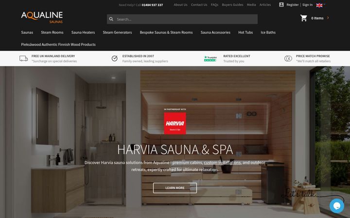 Screenshot von aqualinesaunas.co.uk