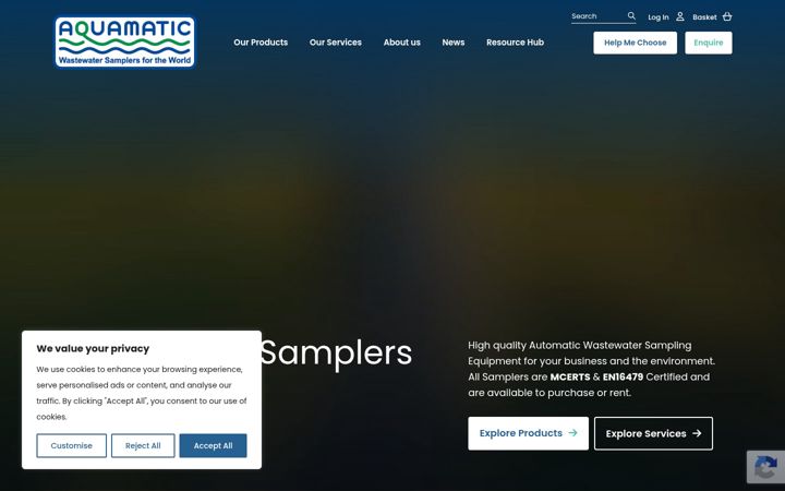 Snímek obrazovky aquamaticsamplers.com