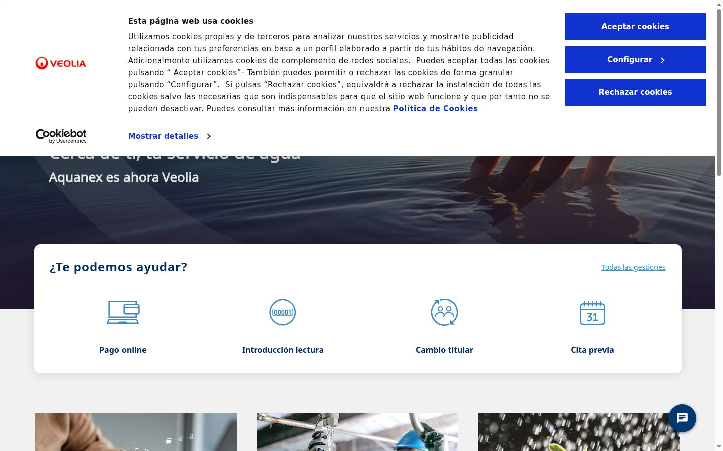 Captura de ecrã do banner de consentimento apresentado antes de qualquer interação