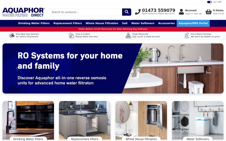 Screenshot ta' aquaphordirect.co.uk