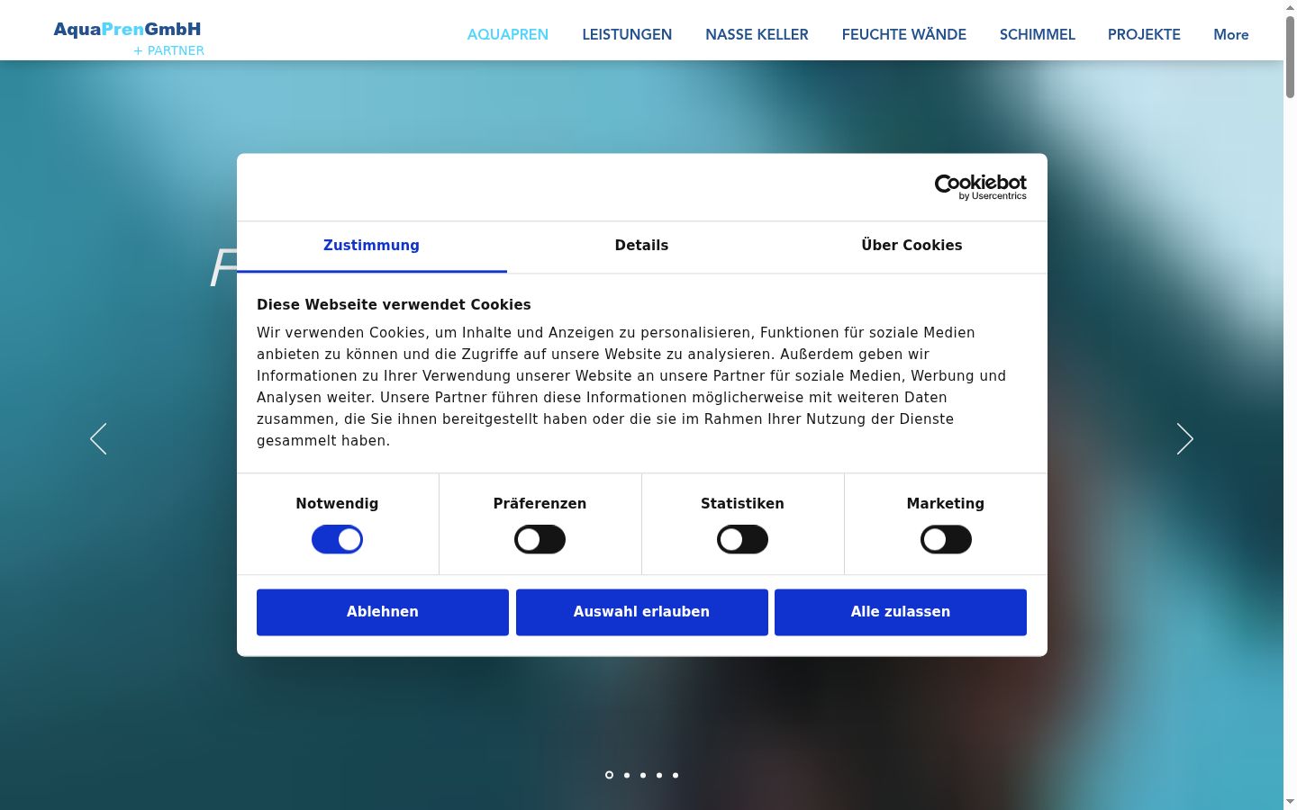Screenshot del banner di consenso mostrato prima di qualsiasi interazione