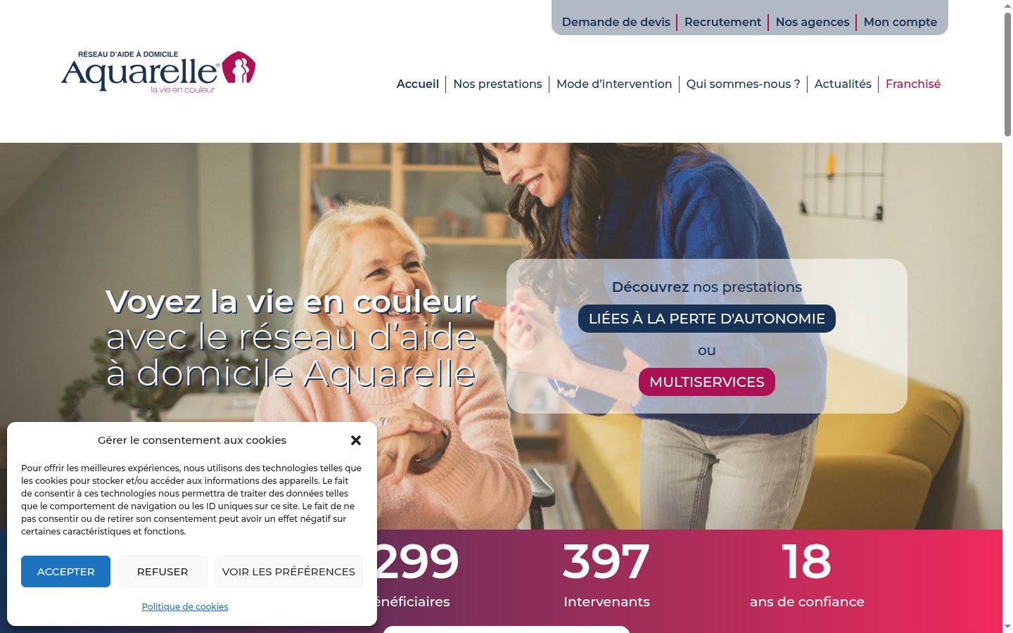 Capture d'écran de la bannière de consentement affichée avant toute interaction