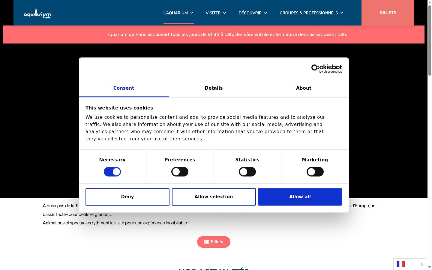 Screenshot del banner di consenso mostrato prima di qualsiasi interazione