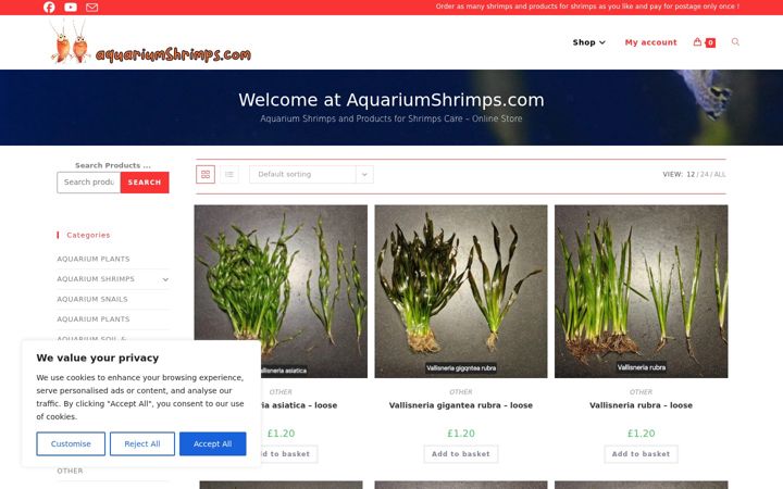 Screenshot of aquariumshrimps.com