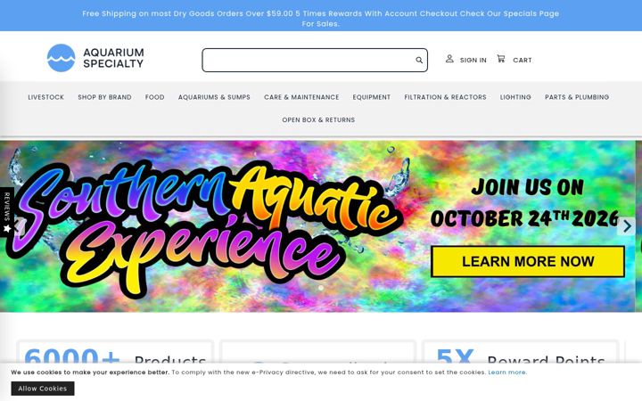 Screenshot of aquariumspecialty.com