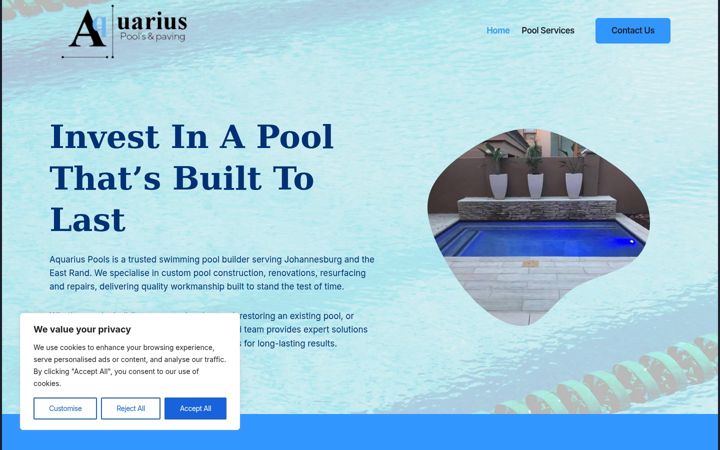 Ekrano kopija aquariuspools.co.za