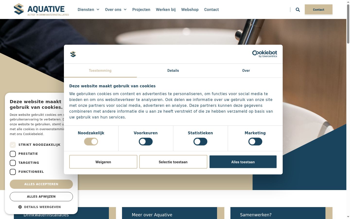 Screenshot van de toestemmingsbanner zoals getoond vóór enige interactie