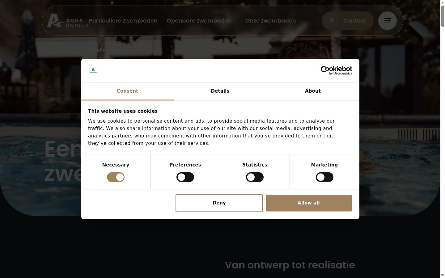 Screenshot del banner di consenso mostrato prima di qualsiasi interazione