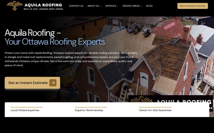 Screenshot of aquilaroofing.ca