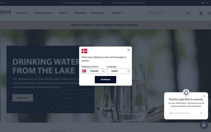Screenshot of aqva.fi